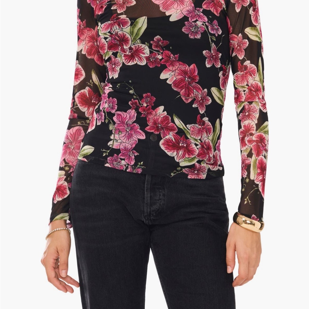 1. State Black and Pink Fitted Long Sleeve Blouse